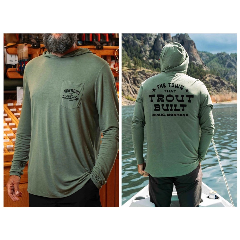 Sendero Provisions Co. Sun Hoodie Men Medium Olive Green Trout Shop Graphic Sage